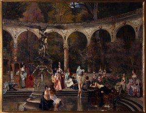 18世紀の娼​​婦の浴場 - フランソワ・フラメン（1856-1923）による絵画、キャンバスに油彩 作： Francois Flameng