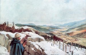 1916年1月、1926年1月、遠くのライン川でミュンスター渓谷を見下ろす塹壕。 作： Francois Flameng