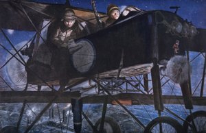 フランス空軍、ヴォワザン複葉機による夜間爆撃の様子 作： Francois Flameng