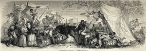 1861年、マルク・モニエ（1829-1885）がナポリとナポリ人を説明するためにフェロージオが描いた「スイカの販売」。Le tour du monde" 1861年に掲載されたエングレーヴィング。セルバのコレクション。