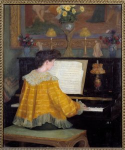 フランソワ・ガウジ（1862-1933）1904年トゥールーズ、オーギュスタン美術館 - ピアノで若い女性の絵画でピアノの若い女の子。 フランソワ・ガウジ（1862-1933）の絵画 作： Francois Gauzi