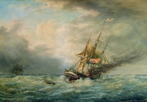 1840年5月、海で燃えるポーランド号 作： フランソワ・ジェフロワ・ルー