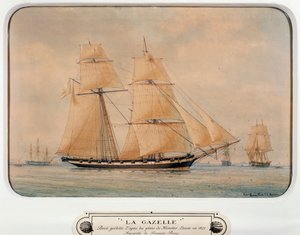 スクーナー船「ラ・ガゼル」フランソワ・ルー（1811-1882）作、水彩画、フランス 作： Francois Geoffroy Roux