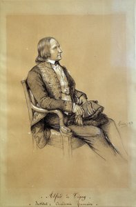 フランスの作家、劇作家、詩人であるアルフレッド・ド・ヴィニー（1797 - 1863）の肖像。フランソワ・ジョセフ・ハイム（1787-1865）によるドローイング 作： François Joseph Heim