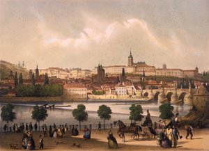 リトルクォーターとプラハ城フラドチャニの眺め、1845年頃 作： Francois Joseph Sandmann