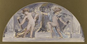 パリ市立美術館のダイニング・ルームのためのスケッチ、松明に点火する二人の恋人 作： Francois Lafon
