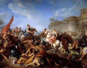 クローリンデに腕を差し出すタンクレデ トルカート・タッソ（Le Muche）の詩「La jerusalem delivree（La gerusalemme liberata）」の挿絵。