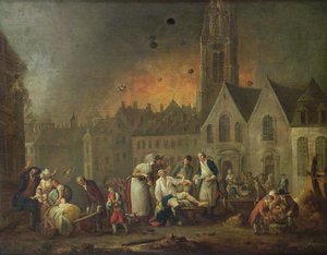 1794年、1792年の包囲戦中のリールのグランプラス 作： Francois Louis Joseph Watteau