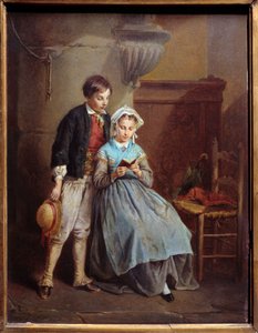 読書風景 フランソワ・レンファン（1814-1892）の絵画 19世紀 メスの美術館 作： Francois Louis Lenfant