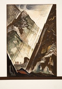 プロメテウスはヘファイストス、クラトス、ビアによってロックに釘付けになりました。 1941（ポキアプリント） 作： Francois Louis Schmied