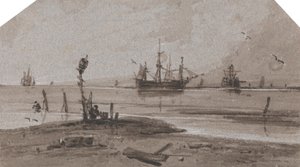 Alukset ankkuroituina avomerellä rauhallisella merellä 作： Francois Louis Thomas Francia