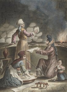 トルコの女性がパンを焼く、1790 作： Francois Marie Rosset