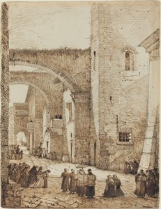 ヴィテルボの中世の通りを通り抜ける司祭 作： Francois Marius Granet