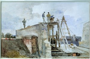 研究所のグラネの窓から見た建設中の家の工事現場。フランソワ・マリウス・グラネ（1775-1849）の水彩画。19世紀。薄い。0.25x0.38 m パリ、ルーヴル美術館 作： Francois Marius Granet