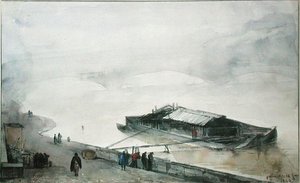 セーヌ川、1843年（紙にトイレ） 作： Francois Marius Granet