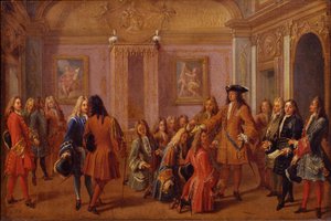 169年5月8日にベルサイユでルイ14世によってサンルイ騎士団の最初の高貴さ 作： Francois Marot