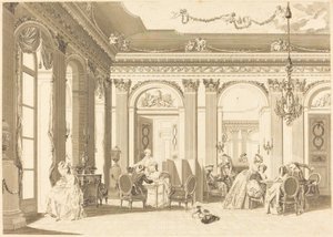 リビングでの集合 作： Francois Nicolas Barthelemy Dequevauviller after Nicolas Lavreince