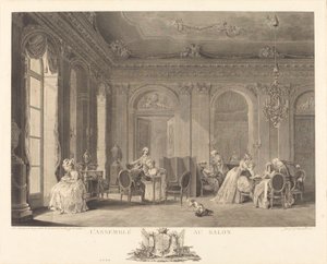リビングでの集合 作： Francois Nicolas Barthelemy Dequevauviller after Nicolas Lavreince