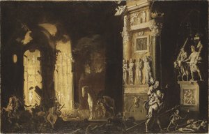 フランシス・ド・ノーム著、アンセシスを運ぶアイネイアスとトロイの火 作： Francois de Nome