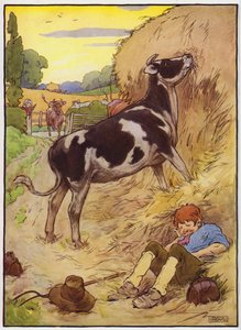 Old Dame Trot And Her Pig」のイラスト（カラーリトグラフ）。 作： Frank Adams