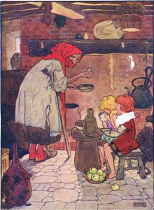 彼女はそれらを導き、それらに美しい夕食を与えました、Blackie＆Son Limited、1940年頃発行のヘンゼルとグレーテルから 作： Frank Adams