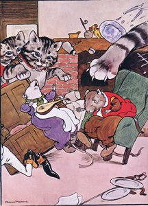 猫と彼女の子猫は、チャールズH.ベネットによる1916年の「カエルはウーイングゴー」のイラストから転がり込みました 作： Frank Adams