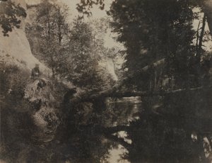 川岸に座っている人物のある風景、c。 1856年。 作： Frank Chauvassaignes
