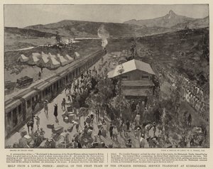忠実な王子の助け、クシャルガルでグワリエル帝国輸送の始発列車が到着 作： Frank Craig