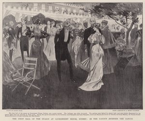 ダンスの間の庭にあるシドニーの総督官邸でのシーズンの最初のボール 作： Frank Craig