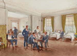 1918年頃、バークシャー、スルハンプステッドハウス病院の病棟でチェスをする兵士 作： Frank Dadd
