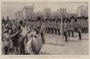女王陛下、ウィンザー城のスコットランド警備隊に女王陛下に乾杯 作： Frank Dadd