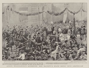 ウィルヘルミナ女王の加盟、女王陛下のアムステルダム入国 作： Frank Dadd