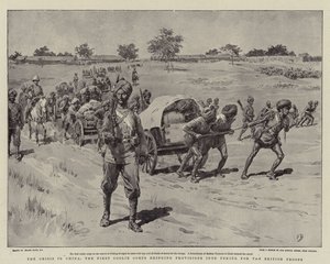 中国の危機、最初のクーリー隊はイギリス軍のために準備を北京にもたらしました