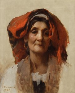 イタリアの女性の頭、1887 作： Frank Duveneck