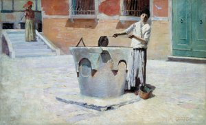 噴水の近くのイタリアのシーン、n.d.