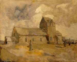 ブルターニュ、村の教会と墓地 作： Frank Edwin Scott