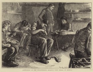レッドヒルの慈善協会のファームスクールでの靴作り 作： Frank Holl