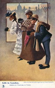 ロンドンの生活、街のアメリカ人観光客（カラーリトグラフ） 作： Frank Reynolds