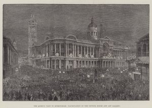 女王のバーミンガム訪問、公会議所の照明とアートギャラリー 作： Frank Watkins