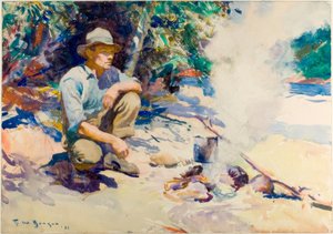 ケトルでお湯を沸かす 作： Frank Weston Benson