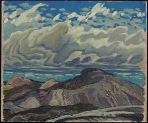 1943年10月、クランベリーヒルズ（合板パネルに油彩） 作： Franklin Carmichael