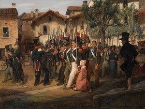 市長の前を行進する国民運動警備隊。 作： François August Biard