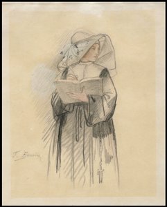 本とペンを持った尼僧、1827-87年 作： François Bonvin