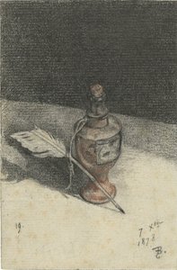 羽のあるインクつぼの静物 作： François Bonvin