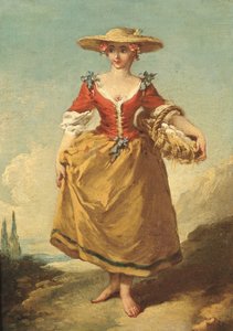 卵のかごを運ぶ農民の少女（キャンバスに油彩） 作： François Boucher