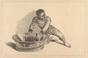 クーラーからボトルを取り出すブラックアフリカ、18世紀。 作： François Boucher