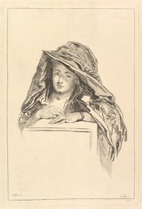 フード付きマントを身に着けている女性の胸像、18世紀。 作： François Boucher