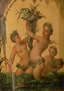 1724年頃のピーター大王の州馬車から宝庫を持っているサイレンの詳細 作： François Boucher