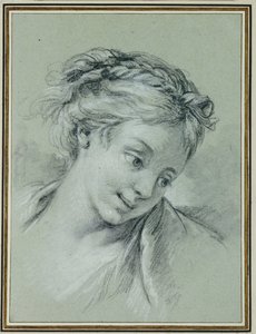右を見下ろす少女の頭 作： François Boucher