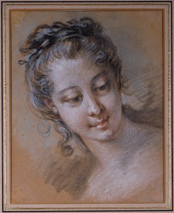 右を見下ろす少女の頭 作： François Boucher
